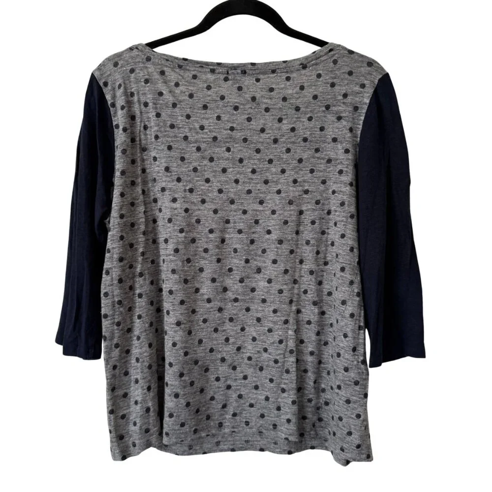 NWOT J Crew 100% Linen Polka Dot 3/4 Sleeve Baseball Tee Shirt Blue/Gray- Medium - Picture 2 of 5